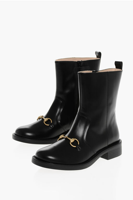 Gucci Leather Booties With Iconic Details In Black