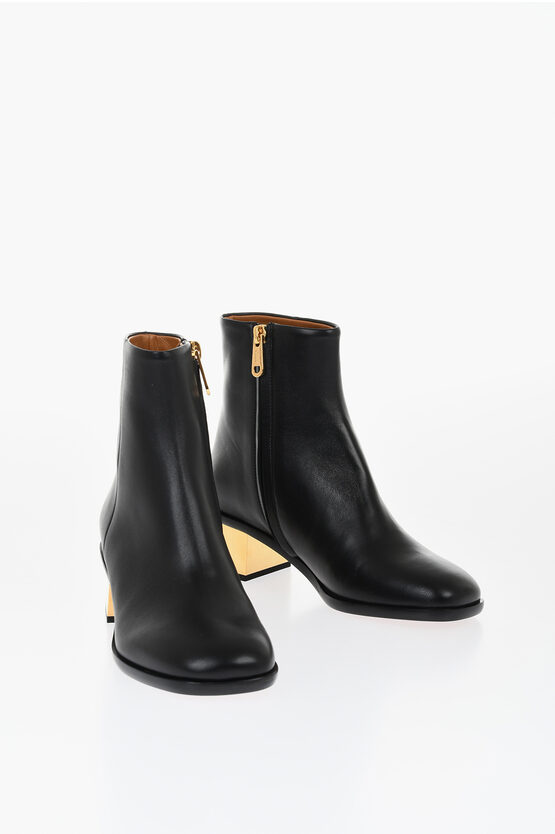 CHLOÉ LEATHER BOOTIES WITH METALLICA EFFECT HEEL 5 CM
