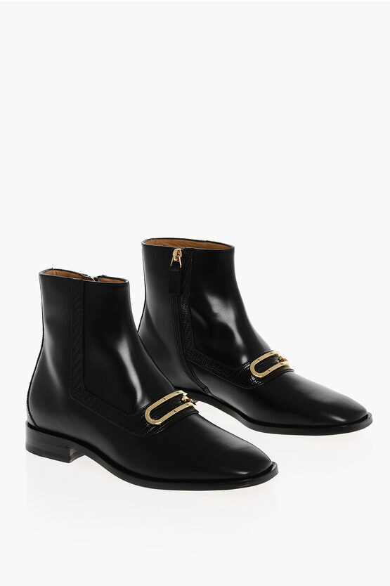 GUCCI LEATHER BOOTIES WITH MONOGRAM LOGO