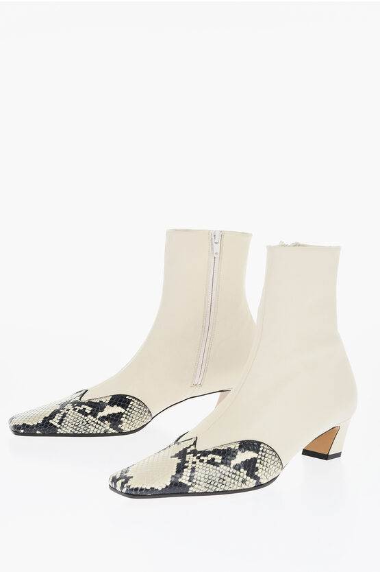 KHAITE LEATHER BOOTIES WITH SNAKESKIN PRINT DETAIL