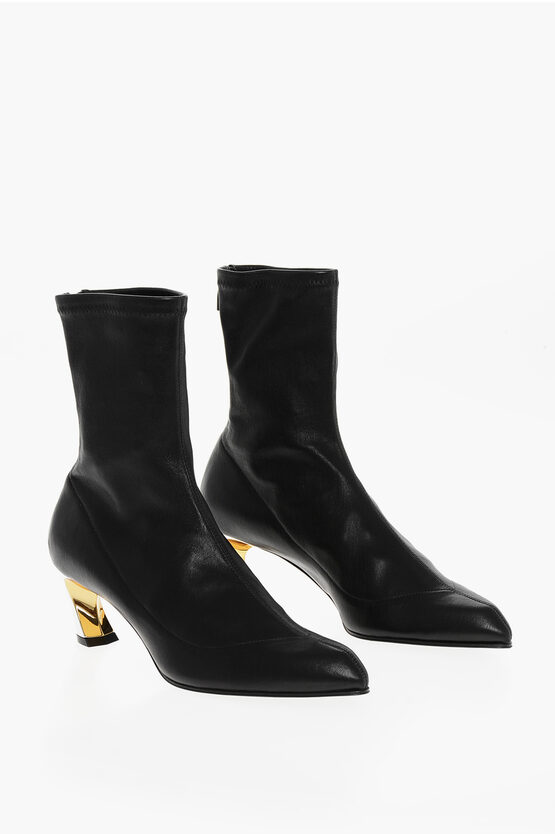 Alexander Mcqueen Leather Booties With Statement Heel 6cm In Black