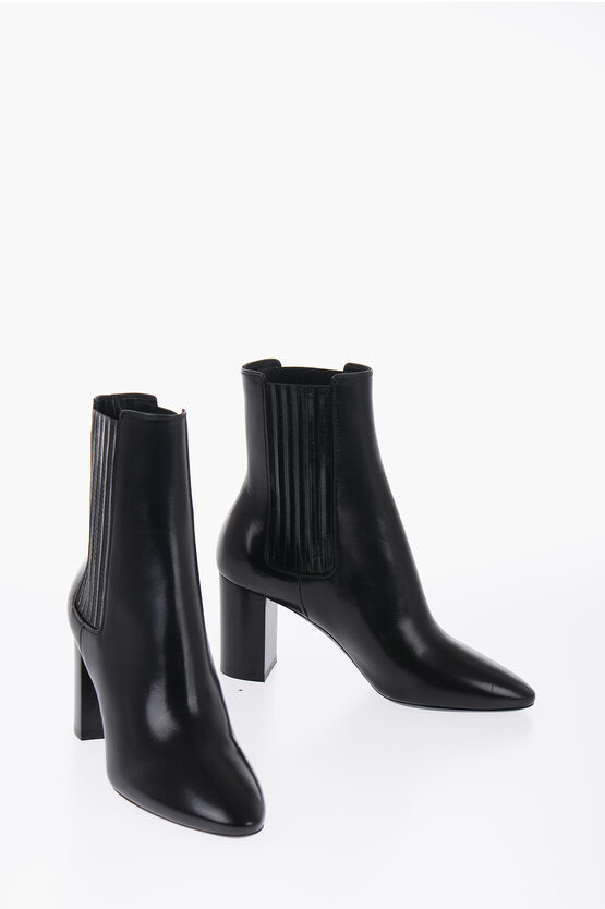 Saint Laurent Leather Boots Heel 8 Cm In Black