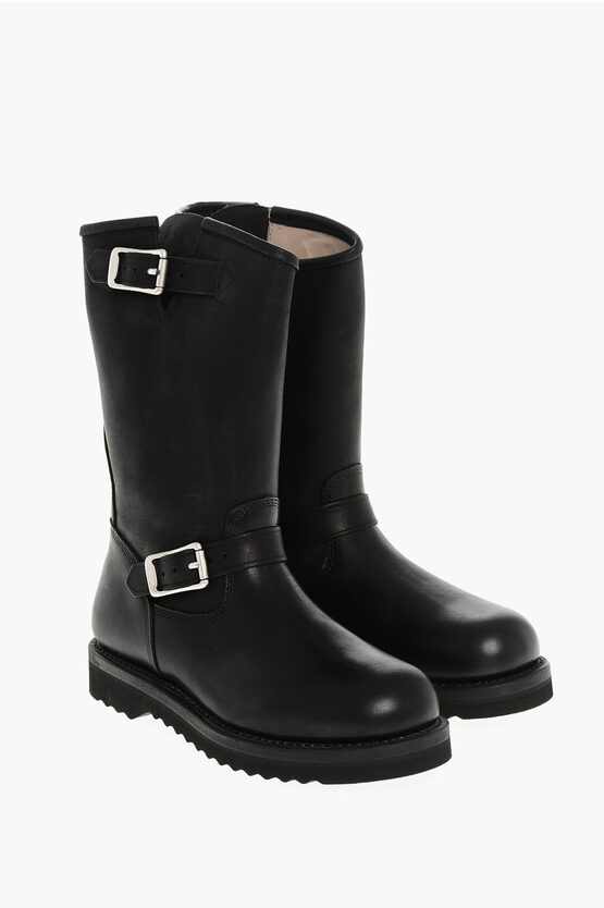 Our Legacy Leather Boots With Double Buckle In Black