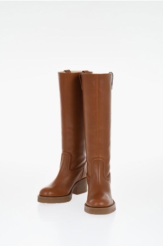 Chloé Leather Boots With Shearling Padding Heel 6 Cm