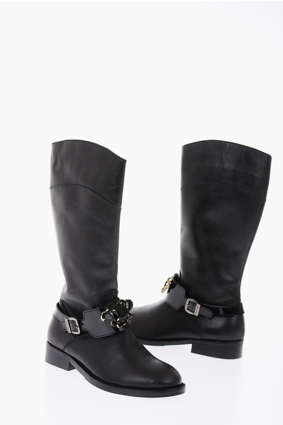 Shop Monnalisa Leather Boots With Side Zip