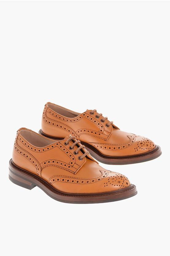 Tricker's Leather Bourton Derby Shoes With Brogue Finish In Orange