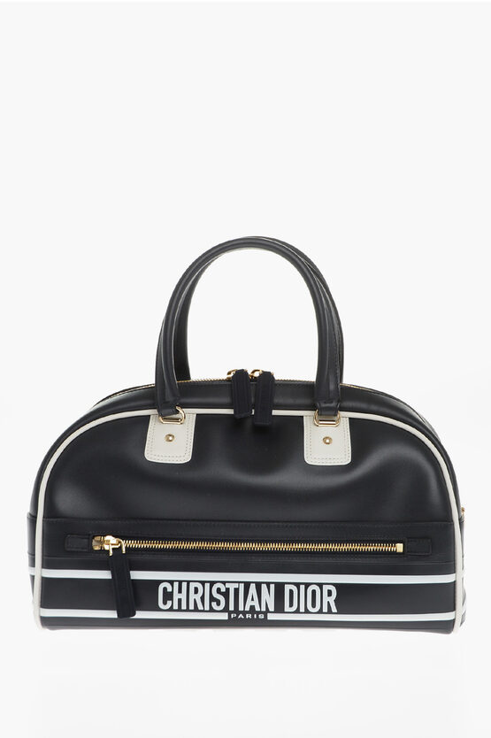 Dior Leather Bowler Bag With Removable Shoulder Strap In Black