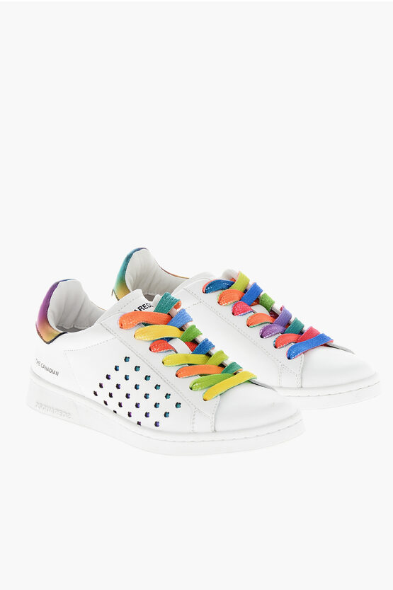 Dsquared2 Leather Boxer Sneakers With Tie Dye Laces In Multi