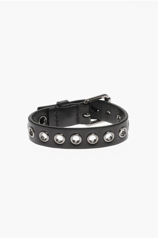 Dior Leather Bracelet With Eyelets In Black