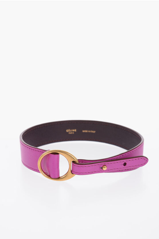Celine Leather Bracelet With Golden Buckle In Purple