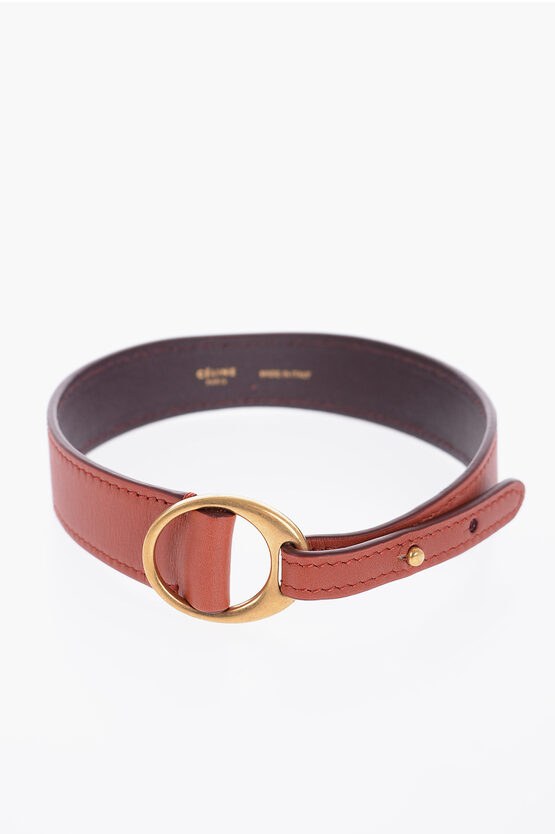 Celine Leather Bracelet With Golden Buckle In Brown