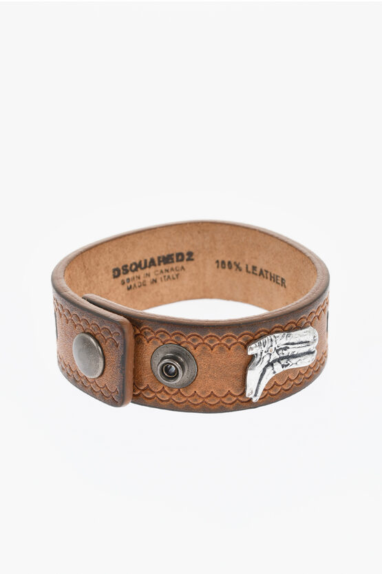 Dsquared2 Leather Bracelet With Silver-tone Detail In Brown