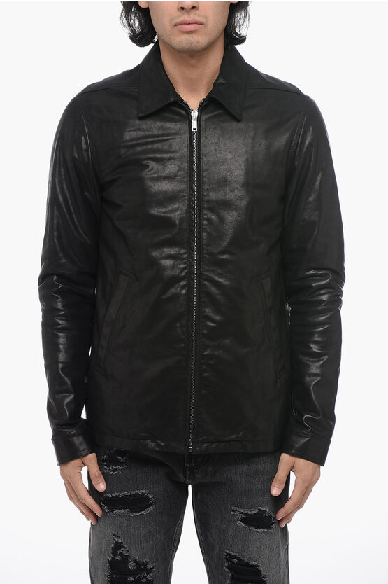 Rick Owens Leather Brad Coach Jacket In Black