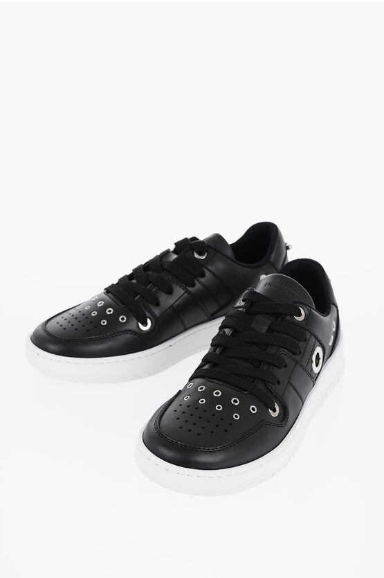 Shop Neil Barrett Leather Bronski Low-top Sneakers With Laser Cut Details And