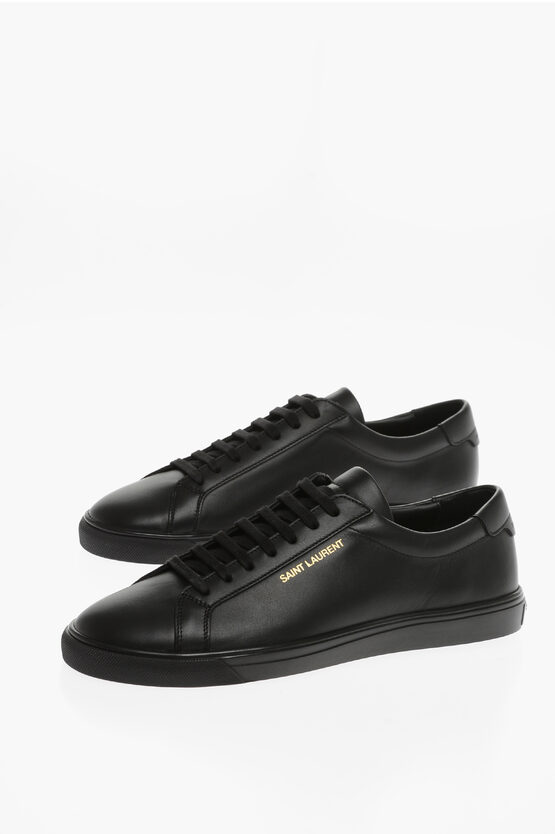 Saint Laurent Leather Brooklyn Low-top Sneakers In Black