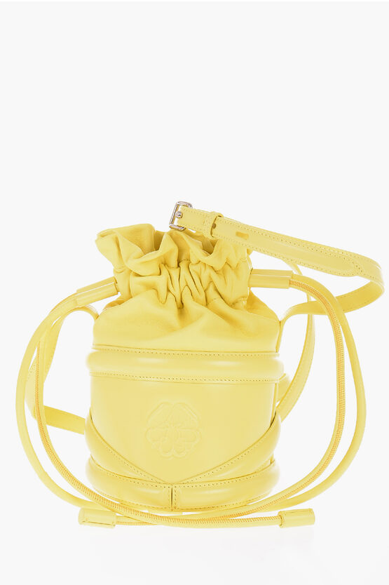 Alexander Mcqueen Leather Bucket Bag With Embossed Logo In Yellow