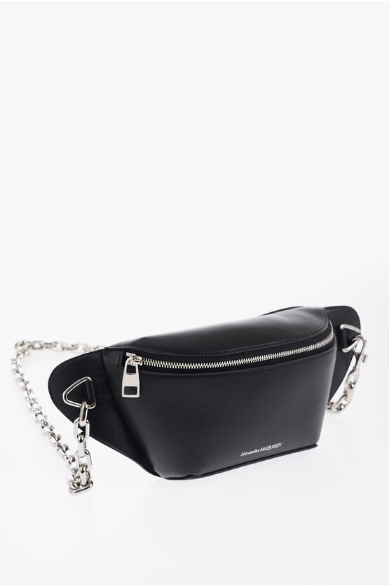 Alexander Mcqueen Leather Bum Bag With Chain Shoulder Strap In Animal Print