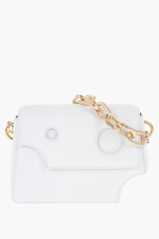 Off-white Leather Burrow Shoulder Bag With Golden-chain In White