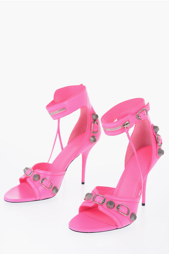 Balenciaga Leather Cagole Sandals With Buckle Details Heel 12 Cm In Pink