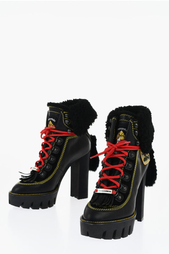 Dsquared2 Leather Canada Hike Platform Booties With Carrion Sole 13cm