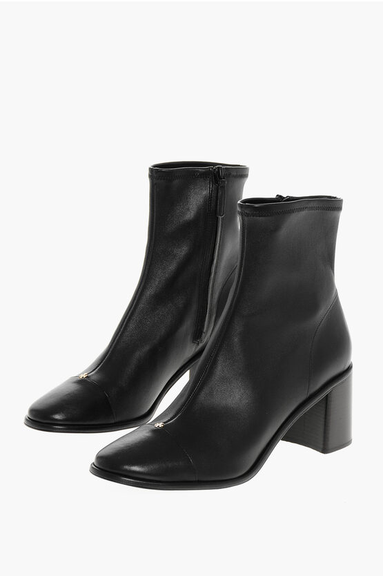 Tory Burch Leather Cap-toe Booties With Inner Zip In Black
