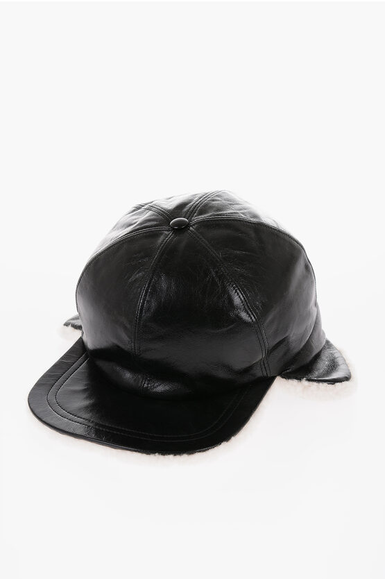 Shop Dior Leather Cap With Shearling Ear Muffs