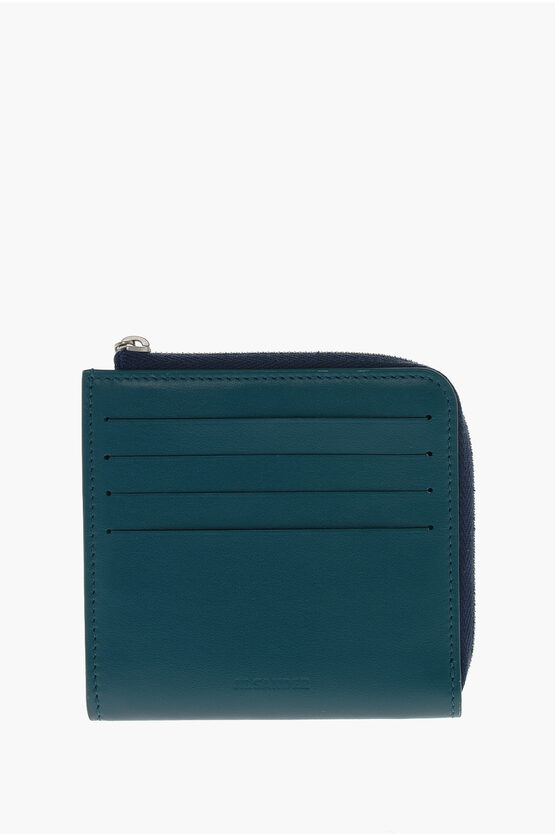 Jil Sander Leather Card Holder With Embossed Logo In Green