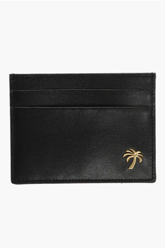 Palm Angels Leather Card Holder With Golden Detail