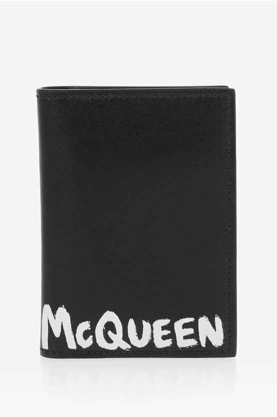 Shop Alexander Mcqueen Leather Card Holder With Logo