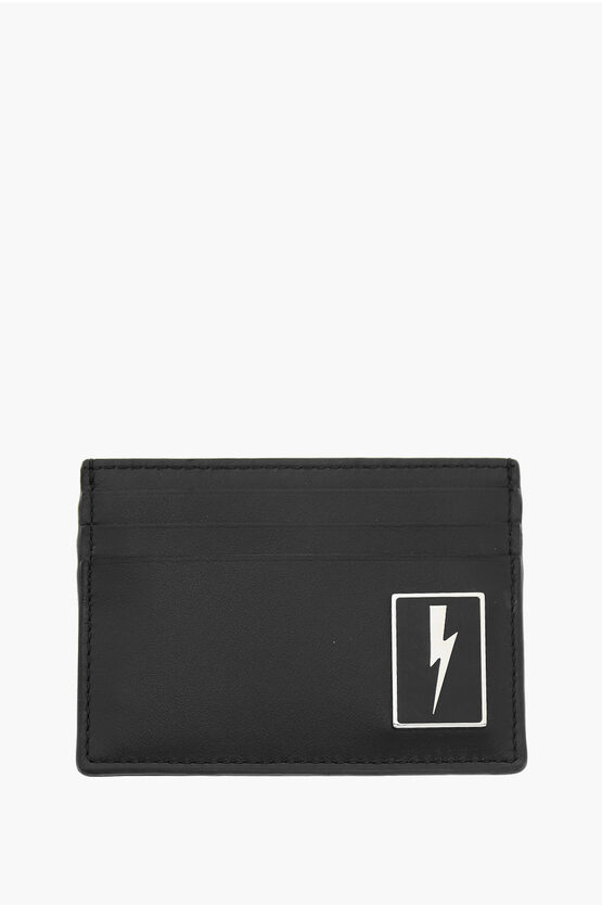 Neil Barrett Leather Card Holder With Metal Detail In Black