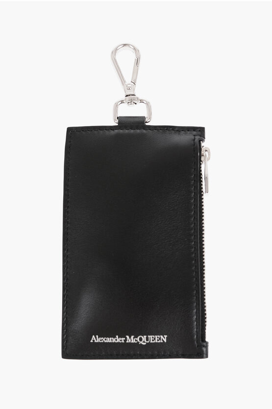 Alexander Mcqueen Leather Card Holder With Printed Logo In Black