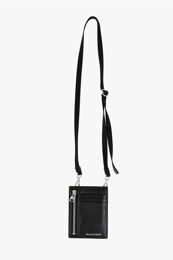 Alexander Mcqueen Leather Card Holder With Removable Shoulder Strap