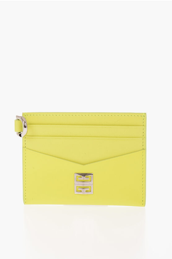 Givenchy Leather Card Holder With Silver-tone Logo In Yellow