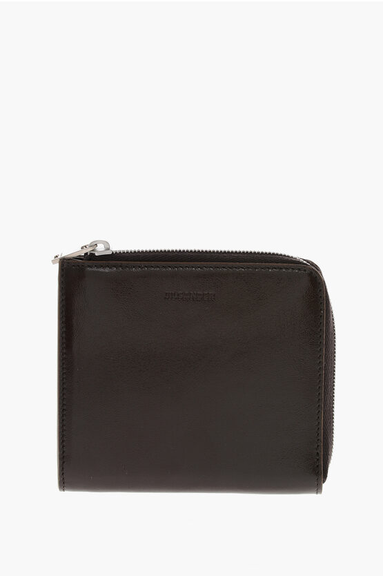 Jil Sander Leather Card Holder With Zip Closure In Brown