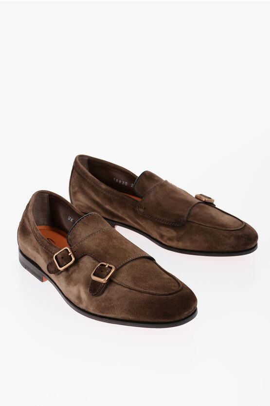 Santoni Leather Carlos Double Strap Monk Shoes In Brown