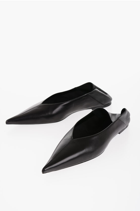 Saint Laurent Leather Carolyn Ballet Flats With Point Toe In Black