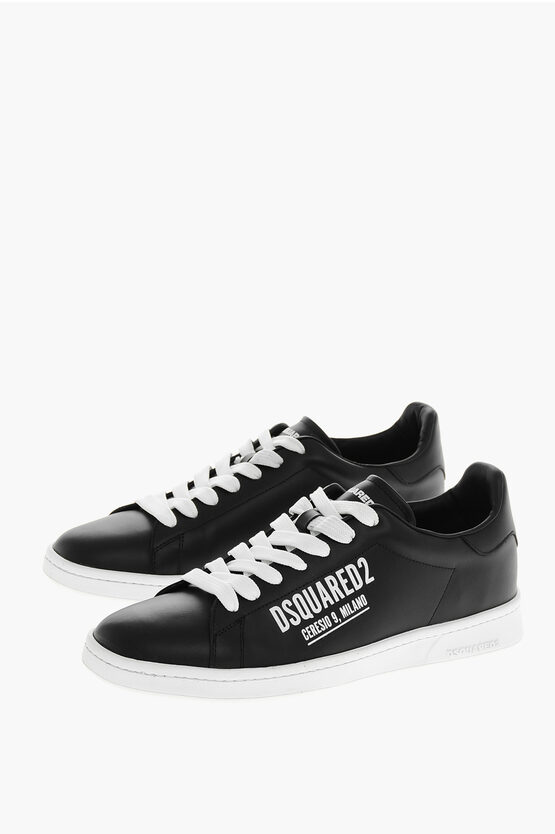 Dsquared2 Leather Ceresio 9 Sneakers With Printed Logo In Black
