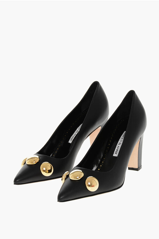 Manolo Blahnik Leather Chappa Pumps With Metal Details 9cm In Black