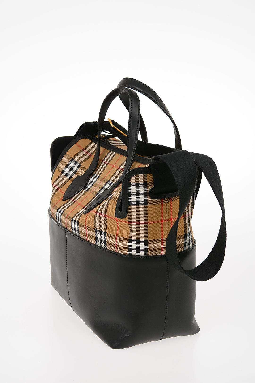 Burberry Kingswood Vintage Check & Leather Diaper Bag in Black