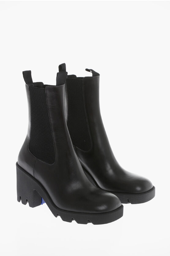 Shop Burberry Leather Chelsea Booties With Rubber Sole 8cm