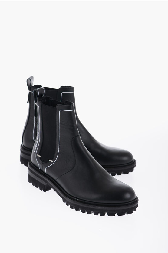 Dsquared2 Leather Chelsea Booties With Side Logo In Black