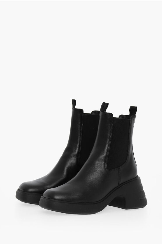 Shop Hogan Leather Chelsea Boots Heel 7 Cm