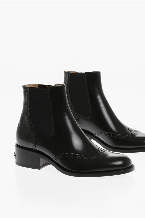 Fendi Leather Chelsea Boots With Brogue Detail In Black