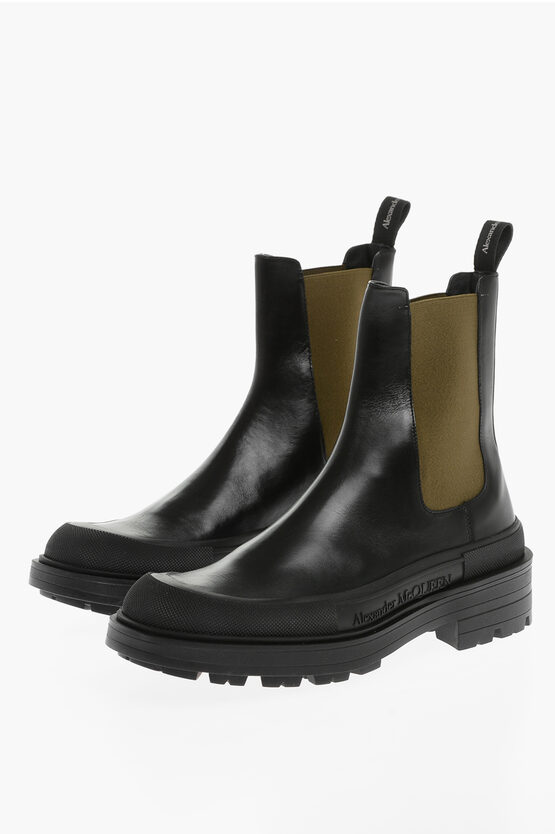 Alexander Mcqueen Leather Chelsea Boots With Contrasting Detail In Multi