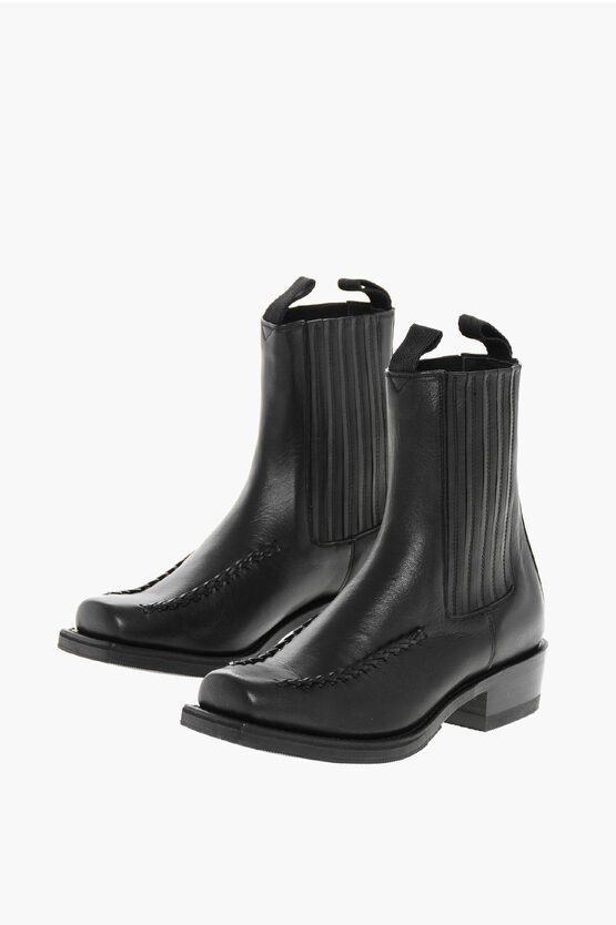 Hereu Leather Chelsea Boots With Square Toe 3cm In Black
