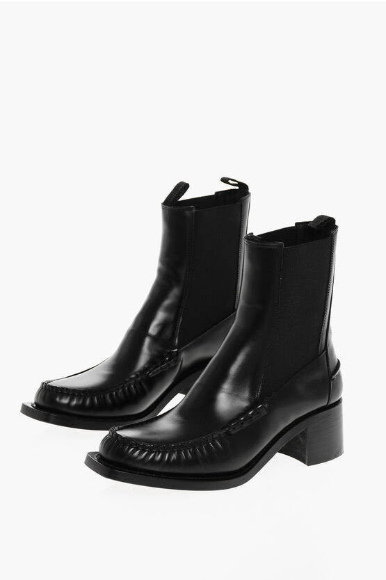 Hereu Leather Chelsea Boots With Square Toe 5cm In Black