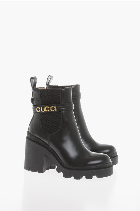 Shop Gucci Leather Chelsea Boots With Tank Sole Heel 9 Cm