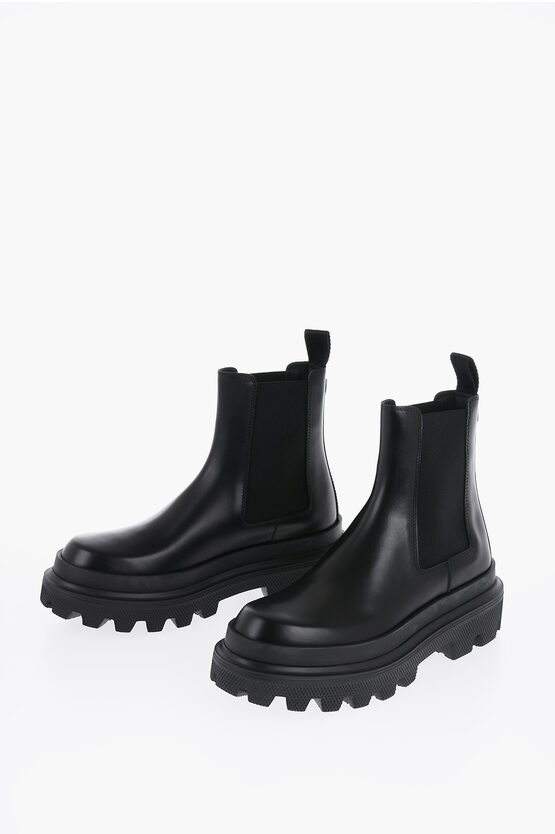 Shop Dolce & Gabbana Leather Chelsea Boots With Tank Soles