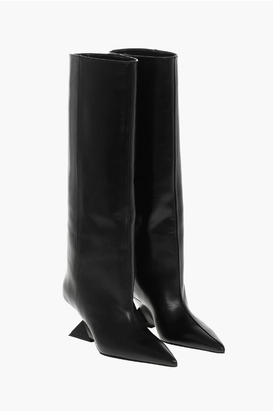 Attico Leather Cheope Tube Boots With Spool Heel 7cm In Black