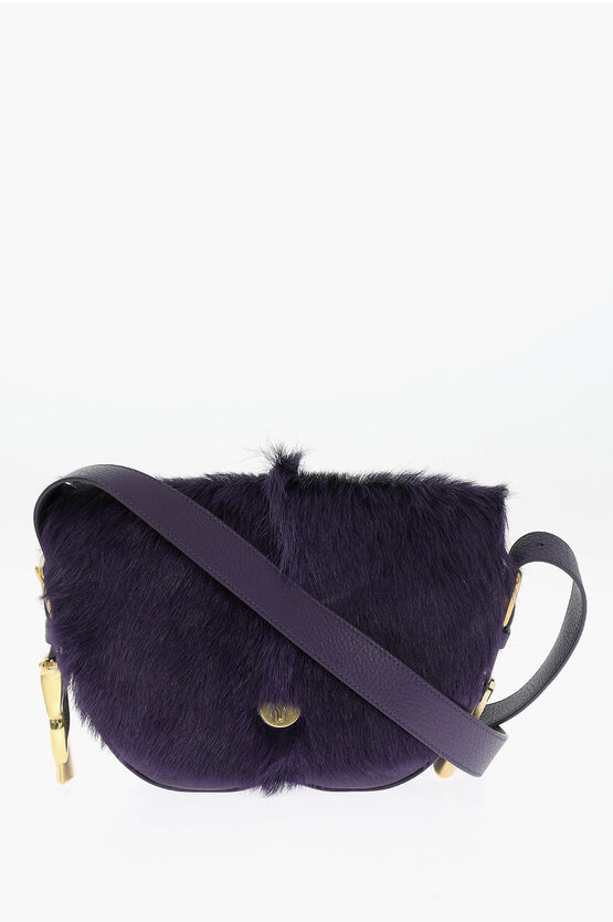 Shop Burberry Leather Chess Satchel Bag With Pony-fur Detail